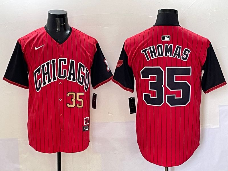 Men 2025 Chicago White Sox #35 Thomas Red Stripe Joint Name Nike MLB Jersey style 32